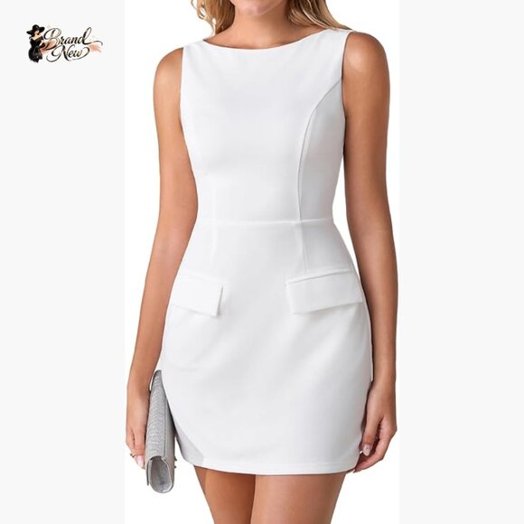 Dresses & Skirts - Boat Neck Mini Dress with Pockets for Office Cocktail Party